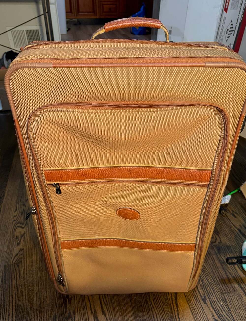 Longchamp Vintage Nylon and Leather Wheeled Rolling Luggage Suitcase